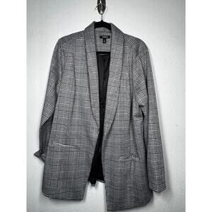 Torrid Knit Houndstooth Blazer Black White Open Front Collared Long Sleeve Sz 2X